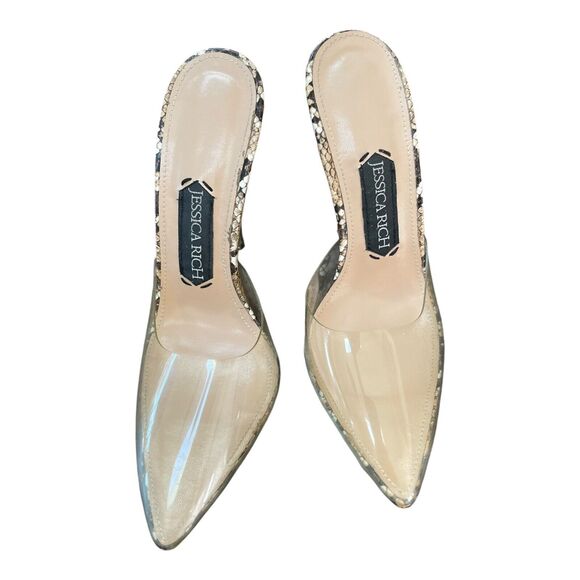 JESSICA RICH SO BOSSY Size EU 38 | US 8 WOMEN PUMP HEELS Clear‎ Snakeskin - Picture 1 of 11